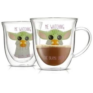 Star Wars The Mandalorian “Me Watching the Drama” Double Wall Glass Mug …